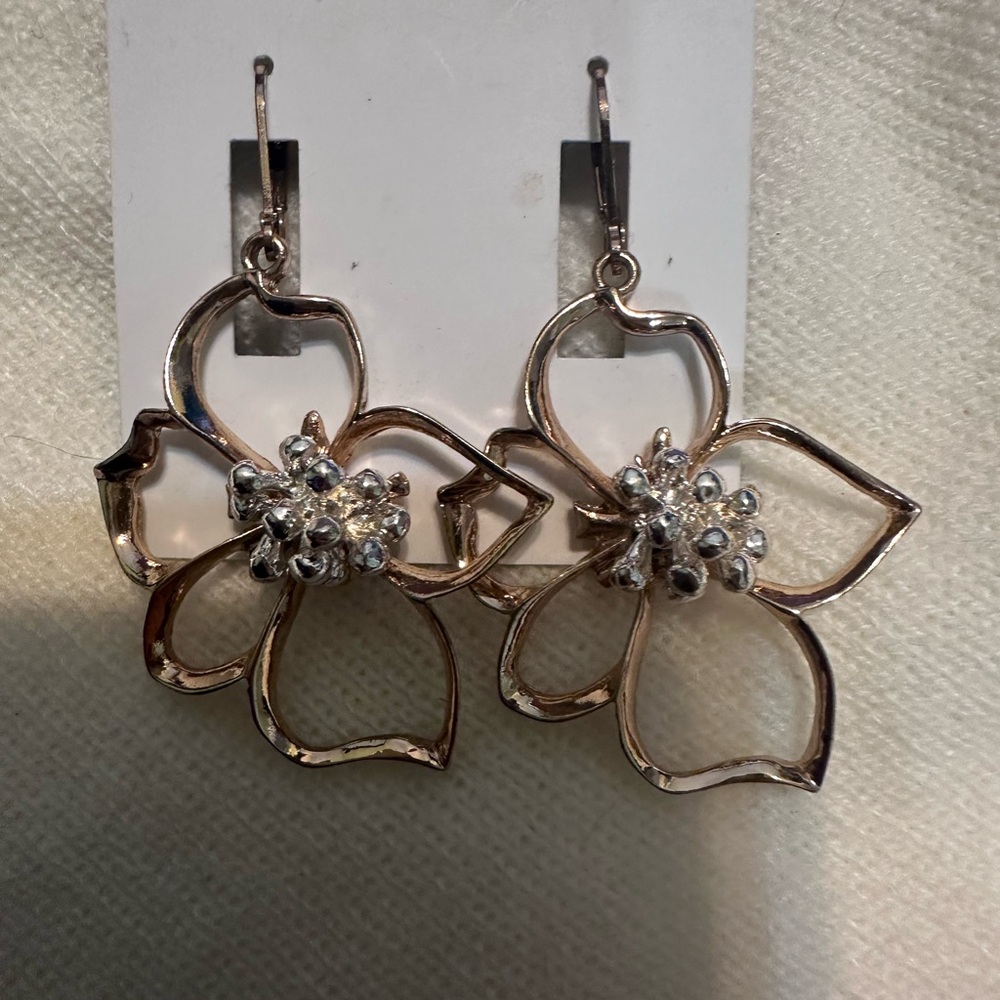 Bella+Jack Rose Gold Floral Drop Earrings with Crystal Cluster - Picture 3 of 4